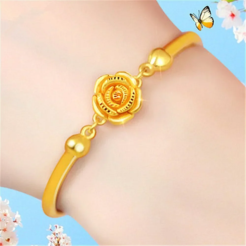 Real Gold color Rose Bracelet for Women Girlfriend Mother Engagement Birthday Mother\'s Day Valentine\'s Day Jewelry Gifts