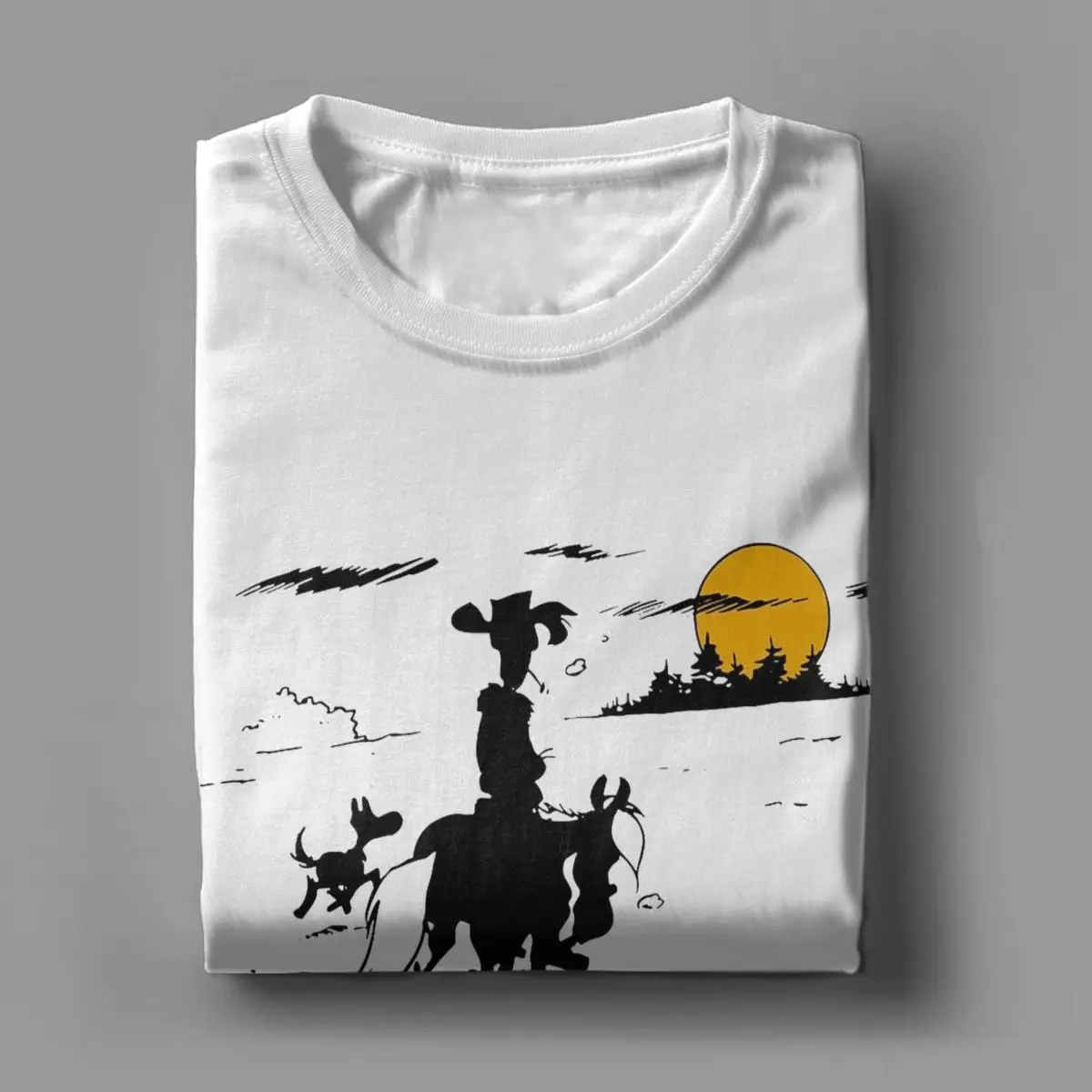 Novelty Lucky Luke Jolly Jumper And Rantanplan T-Shirts Men Round Collar 100% Cotton T Shirts Short Sleeve Tees Printed Clothing