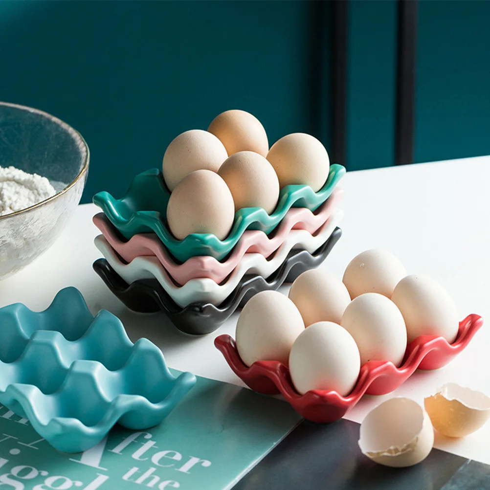 

6 Grids Ceramic Egg Organizer Refrigerator Friendly Compact Tray Shockproof Freshness Maintainer Modern Kitchen Must Have