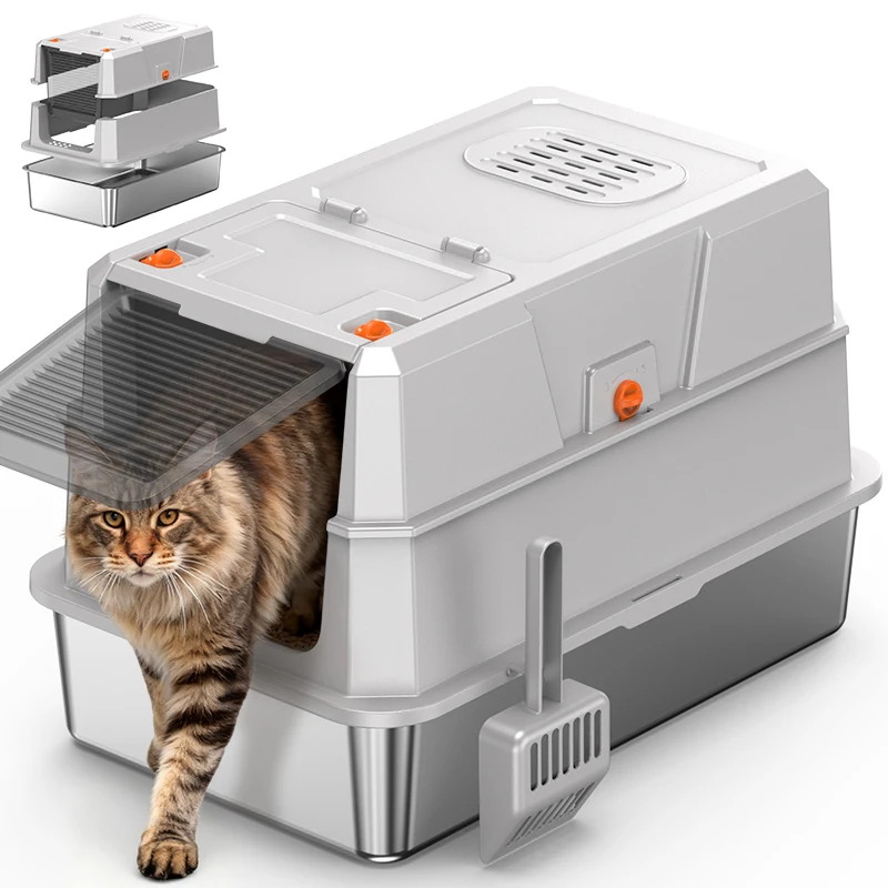 

Extra Large Metal Cat Litter Box, 23inch Length × 15inch Width × 15inch Height, Extra Large Enclosed Removable and Washable High-Sided Cat Litter Box (Suitable for Large Cats), Comes with a Cat Litter Scoop, Leak-Proof and Easy to Clean