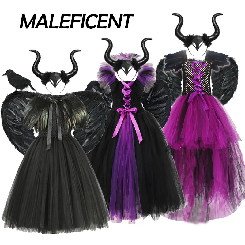 

Halloween Maleficent Costume for Girls Fancy Christening Black Tutu Dress Kids Cosplay Demon Queen Witch Carnival Party Clothes