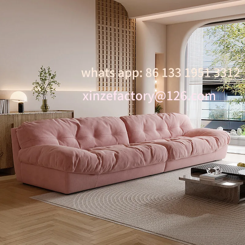Customizable Cream Wind Cloud Sofa Home Size Apartment Bedroom Living Room Modern Simple Fabric Double Technology Fabric Sofa