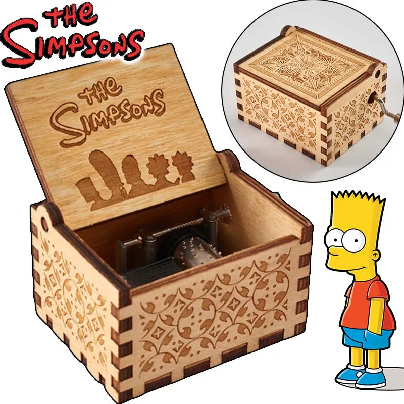 Simpsons Homer Wooden Music Box Hand Cranked Hand Crank Music Box Home Decoration Carved Musical Box Valentine Day Birthday Gift