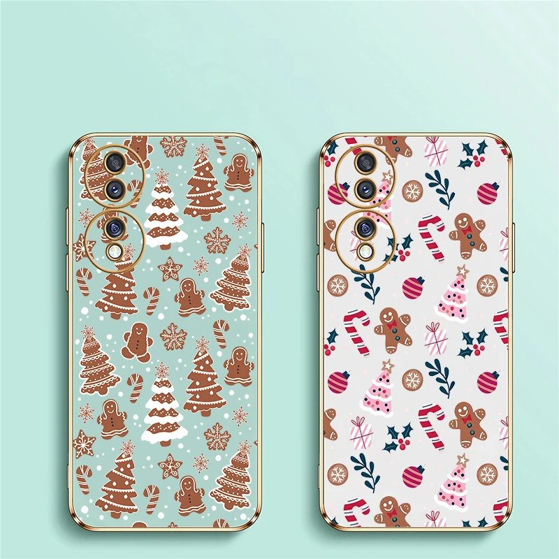 Soft Plating TPU Phone Case For Huawei Honor 200 Pro 90 Lite 70 50 SE 20 20S 9X Pro Silicone Shockproof Cartoon Christmas Cover