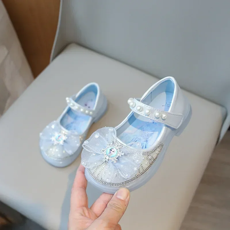 

Disney Frozen Girls Sandals Princess Shoes Elsa children Crystal Leather Shoes Spring New Soft Sole Girls Show Shoes