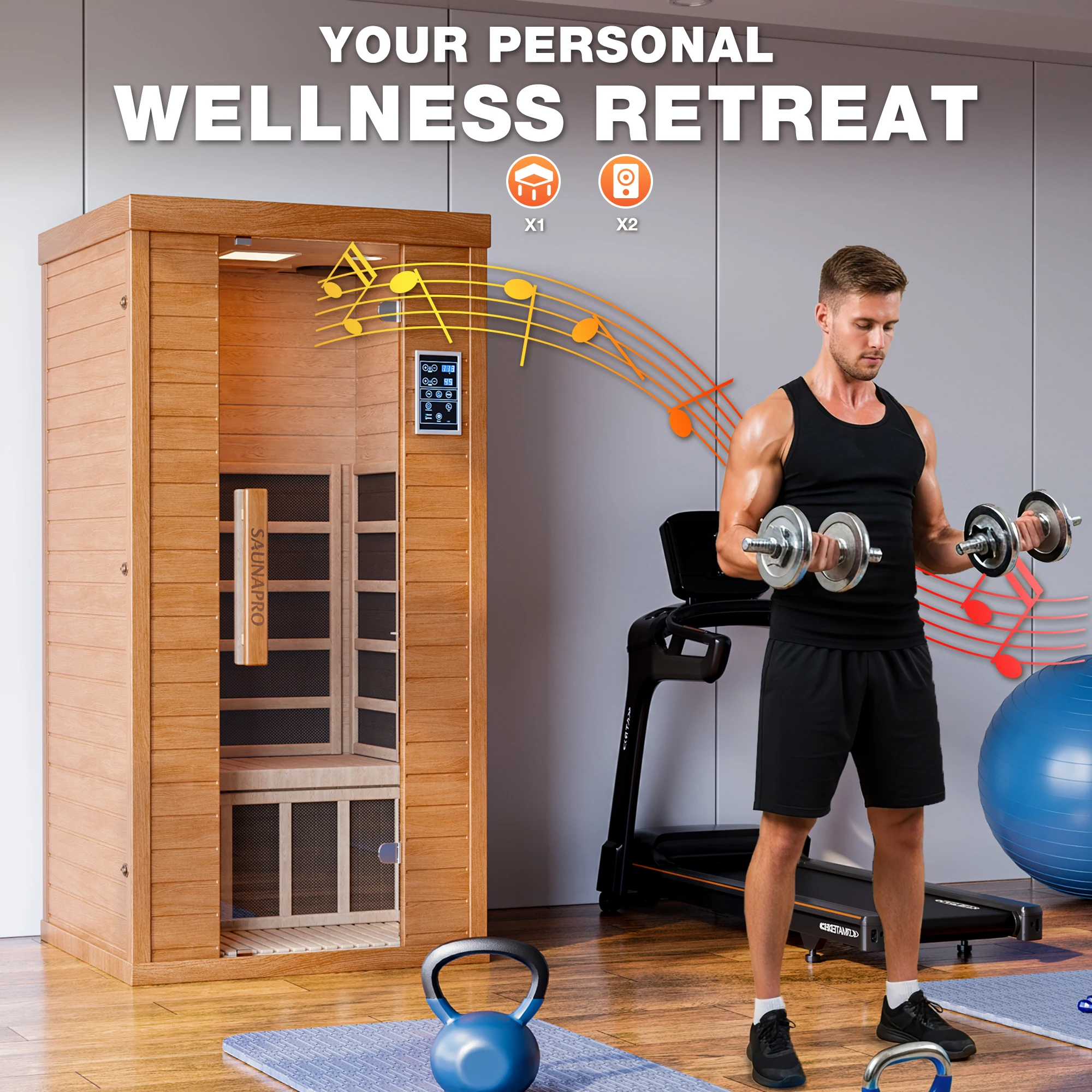 ساونا داخلية لشخص واحد، ساونا بالأشعة تحت الحمراء الطيفية، سهلة التركيب مع تحكم BT وWiFi، 5 ألواح سخانات، للمنزل وصالة الألعاب الرياضية، 1200 وات/120 فولت