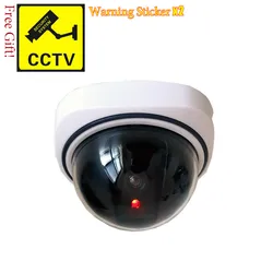 Kreatywna fałszywa biała kamera kopułkowa fałszywa kamera CCTV migająca czerwona dioda Led zasilanie przez 2AAA System nadzoru bezpieczeństwa