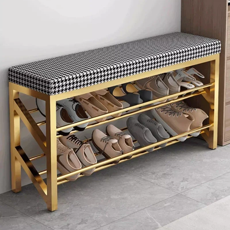 

Entryway Shoe Bench with Storage Seat 3-Tier Metal Shoe Holder Indoor Shoe Organizer with Comfortable Cushion for Hallway