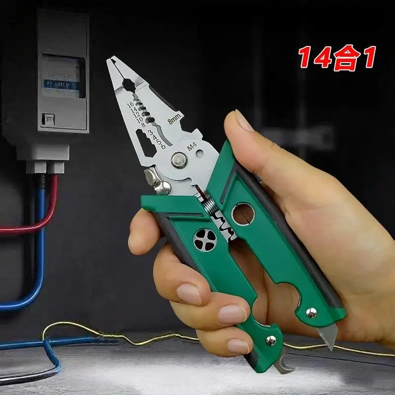 

1x Handheld 14-in-1 Electrician Multitool for Wire Cutting, Splitting, and Stripper Pliers