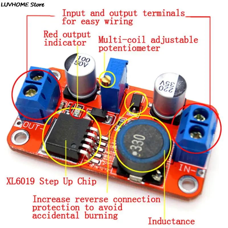 New 5A DC-DC Step Up Power Module Boost Volt Converter 3.3V-35V To 5V 6V 9V 12V 24V