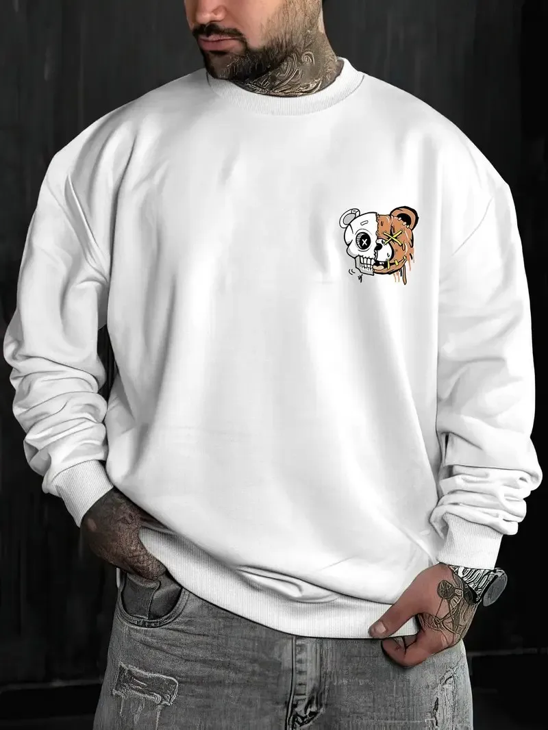 يتميز القلنسوة الرجالية الجديدة ذات الرقبة المستديرة لربيع وخريف 2025 بطباعة دب ثلاثية الأبعاد غير رسمية ومريحة في الشارع