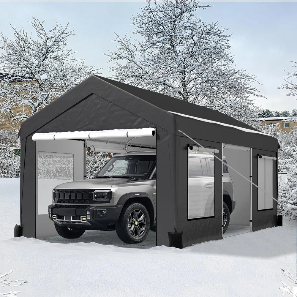 10X20FT Heavy Duty Portable Garage with Roll-up Sidewalls, Carports Canopy, Car Port with Sandbags, Outdoor Shelter for Cars