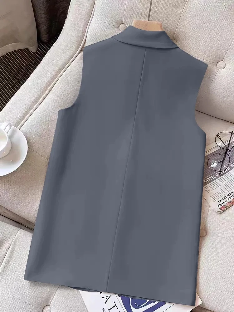 2025 여성 봄 여름 정장 조끼 자켓 여성용 가을 중간 길이 민소매 양복 조끼 정장 조끼 한국 느슨한 조끼 블레이저