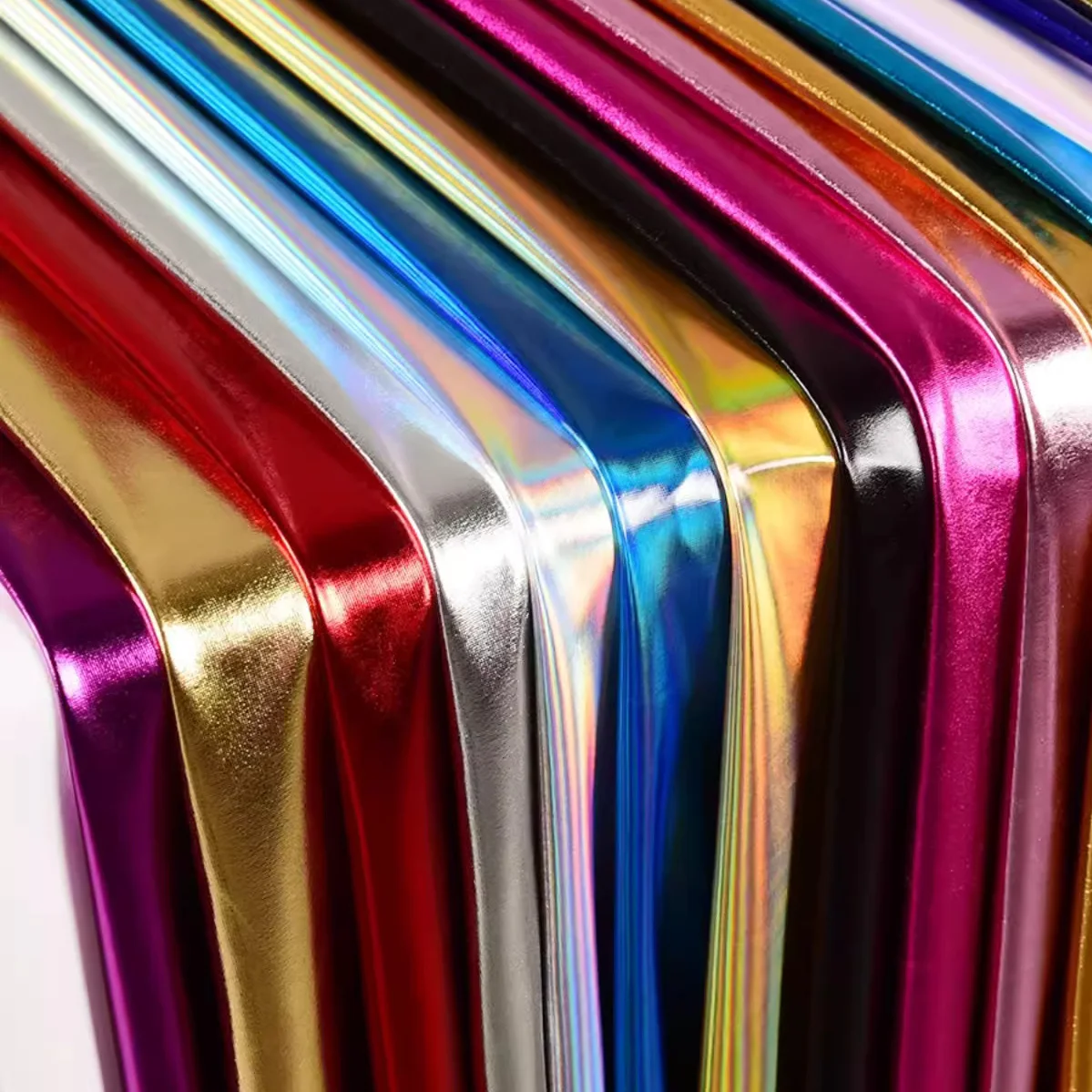 Iridescent Shiny Stretch Bronzing Spandex Fabric Laser Fabric for Dress,Costume,Backdrop,Black,Silver,Gold,Red,Pink,By the Meter