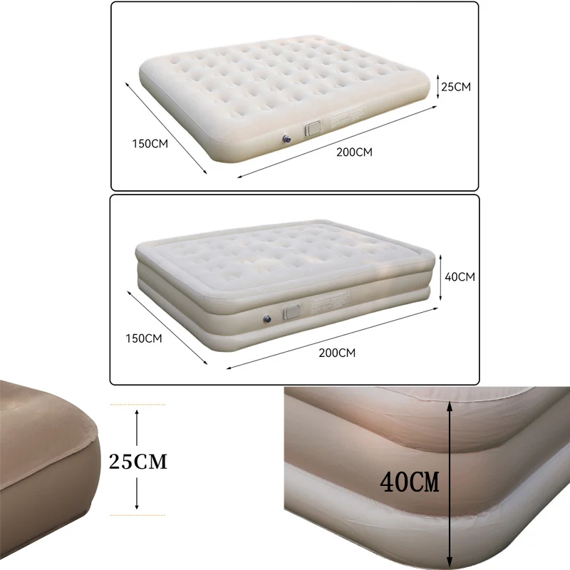 Colchão de ar com bomba embutida interior dobrável colchão inflável antiperda engrossar tapete de cama de dormir com parte superior flocada macia