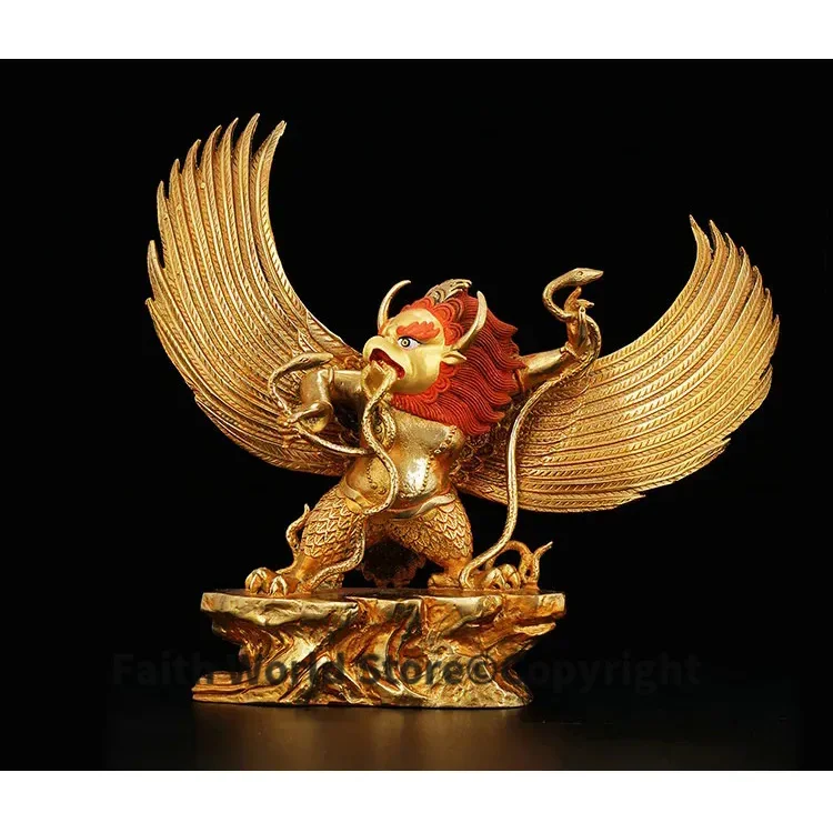 GOOD Buddhism statue # 30cm large # HOME Talisman efficacious Protection # Tibetan Gilding suparna suparnin Garuda Dhwaja statue