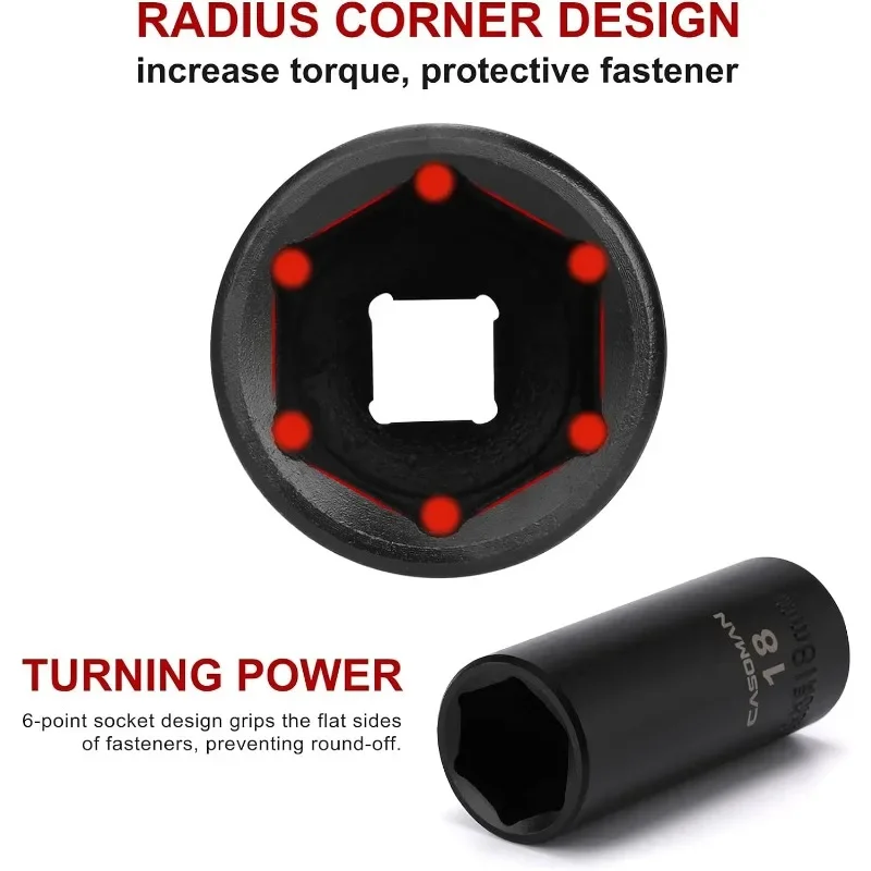 Imagem -04 - Conjunto de Soquetes de Impacto Xmsj Sae Padrão e Tamanhos Métricos 16 a a 22 mm 48 Unidades