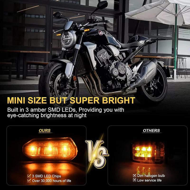 Motorcycle Turn Signal LED Blinker Amber Indicator Waterproof LED Lamp Universal 12V For Honda CBR500R CBR650R CRF250L Rebel 500