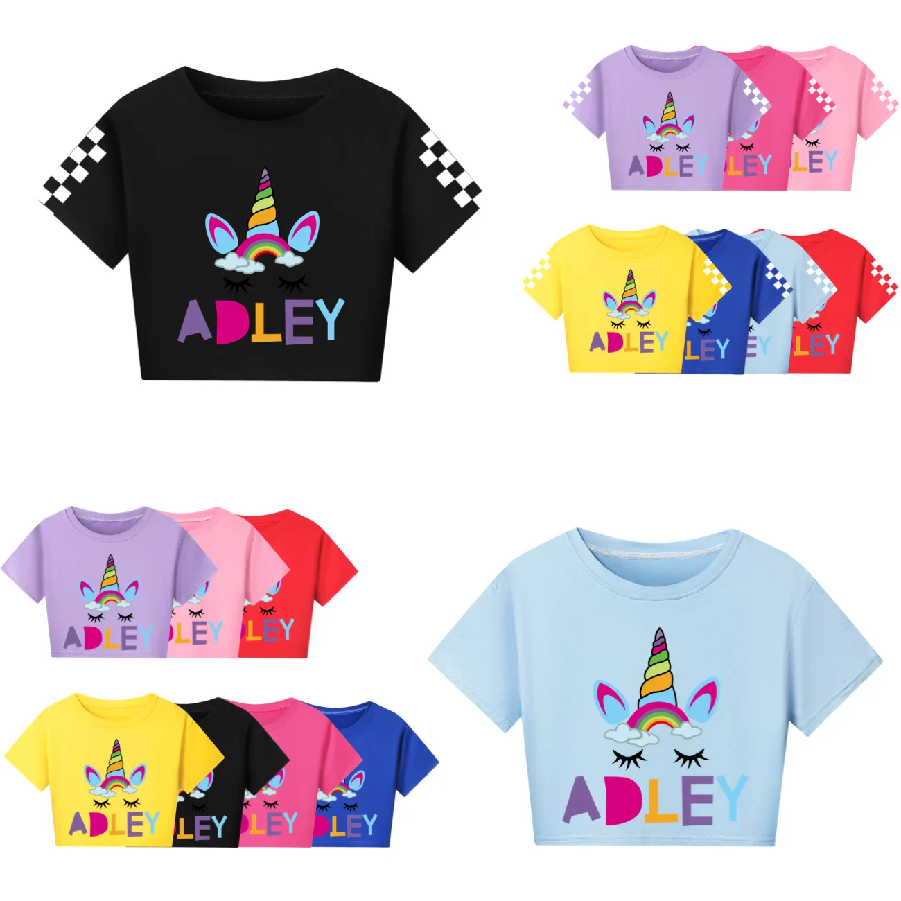 

Футболка A FOR ADLEY, Детская летняя одежда, Укороченные спортивные топы с коротким рукавом и круглым вырезом для девочек, модная футболка для маленьких мальчиков, детская одежда