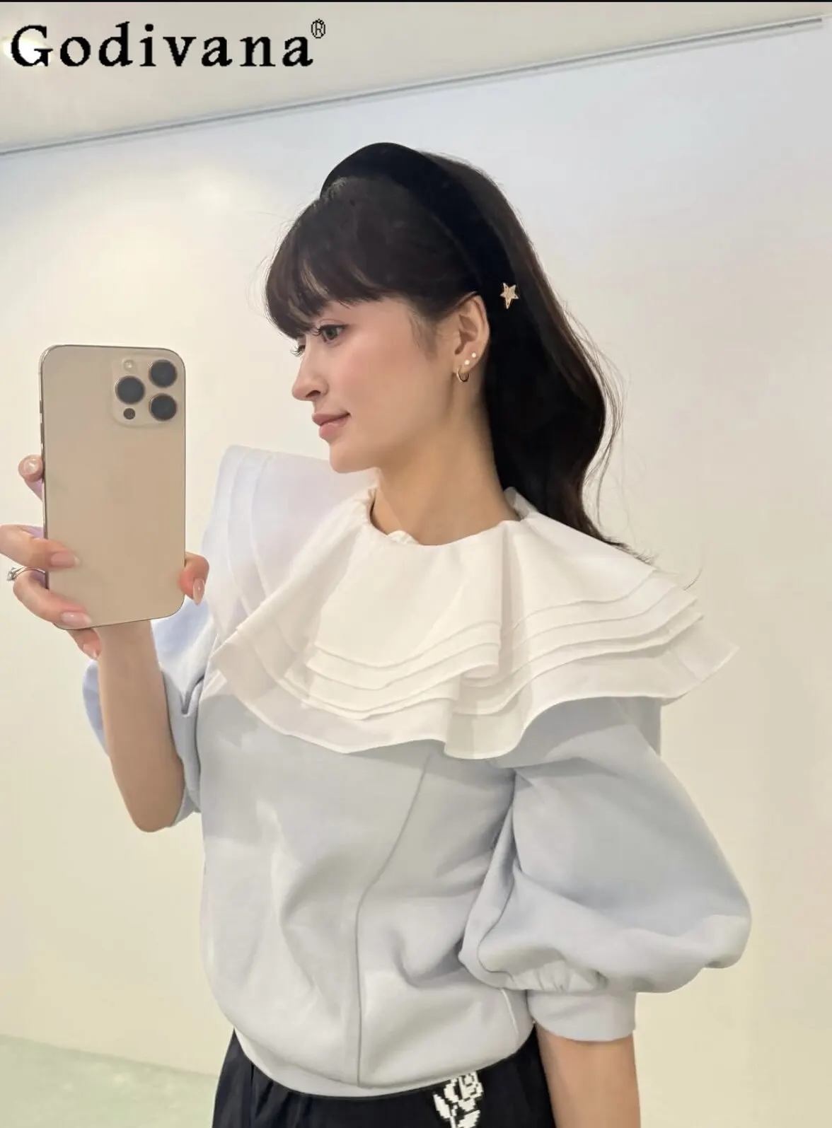 

Japanese Style Sweet Ruffled Collar Women's Hoodies Spring Summer New 2026 Girls Cute Loose Short Sleeve Top Casual Sweatshirts
