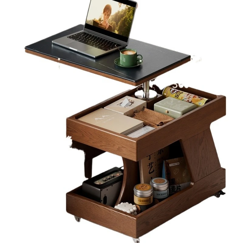 

Передвижной подъемный приставной столик из массива дерева, гостиная, винтажный журнальный столик из сланца, диван для небольшой квартиры, сервант, приставной столик