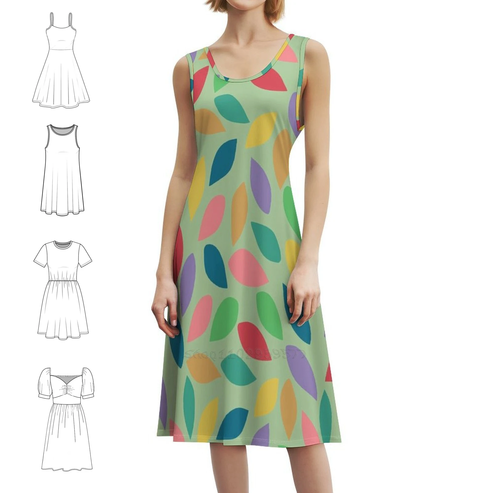 فستان على الطراز الكوري الطبيعي بأوراق شجر صغيرة ملونة للنساء فستان كاجوال أنيق للحفلات أو الارتداء اليومي بألوان أوراق ملونة #1