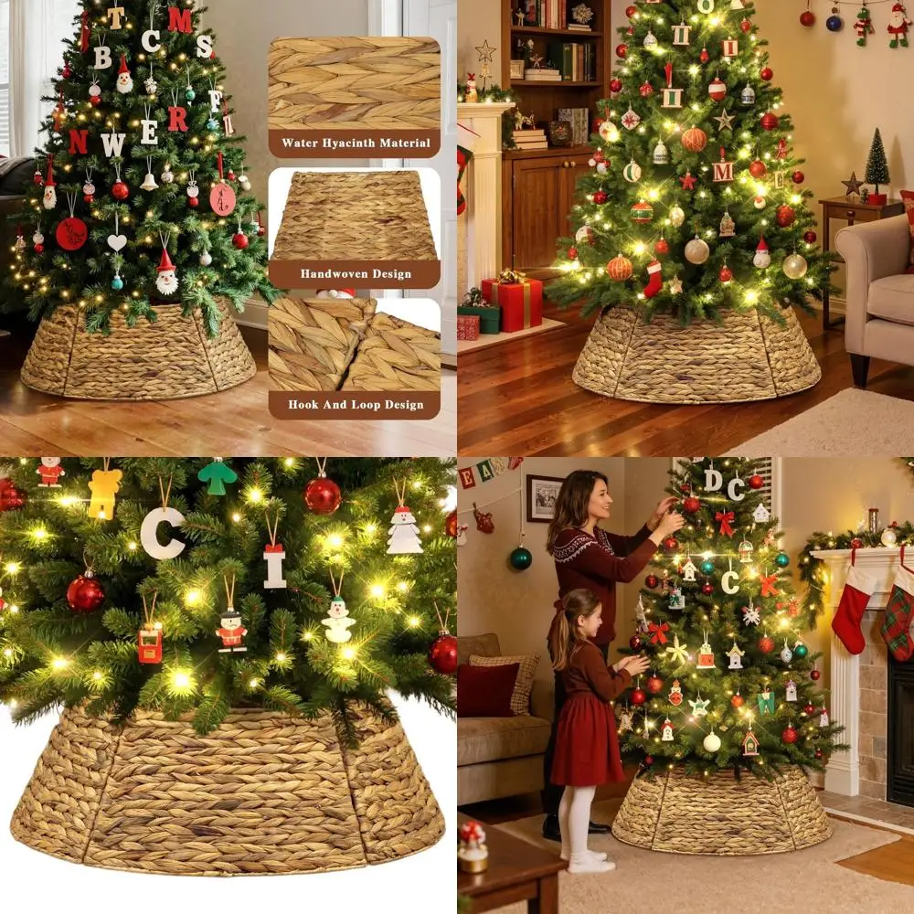 

Rattan Christmas Tree Collar 42, Wicker Woven Tree Skirt for XL Trees, Rustic Farmhouse Style Xmas Decor