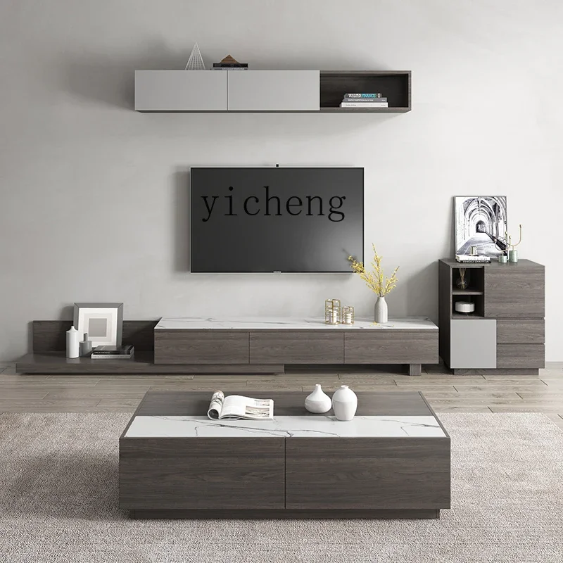 GZ-10 TV cabinet coffee table combination rock slab minimalist telescopic small apartment TV cabinet