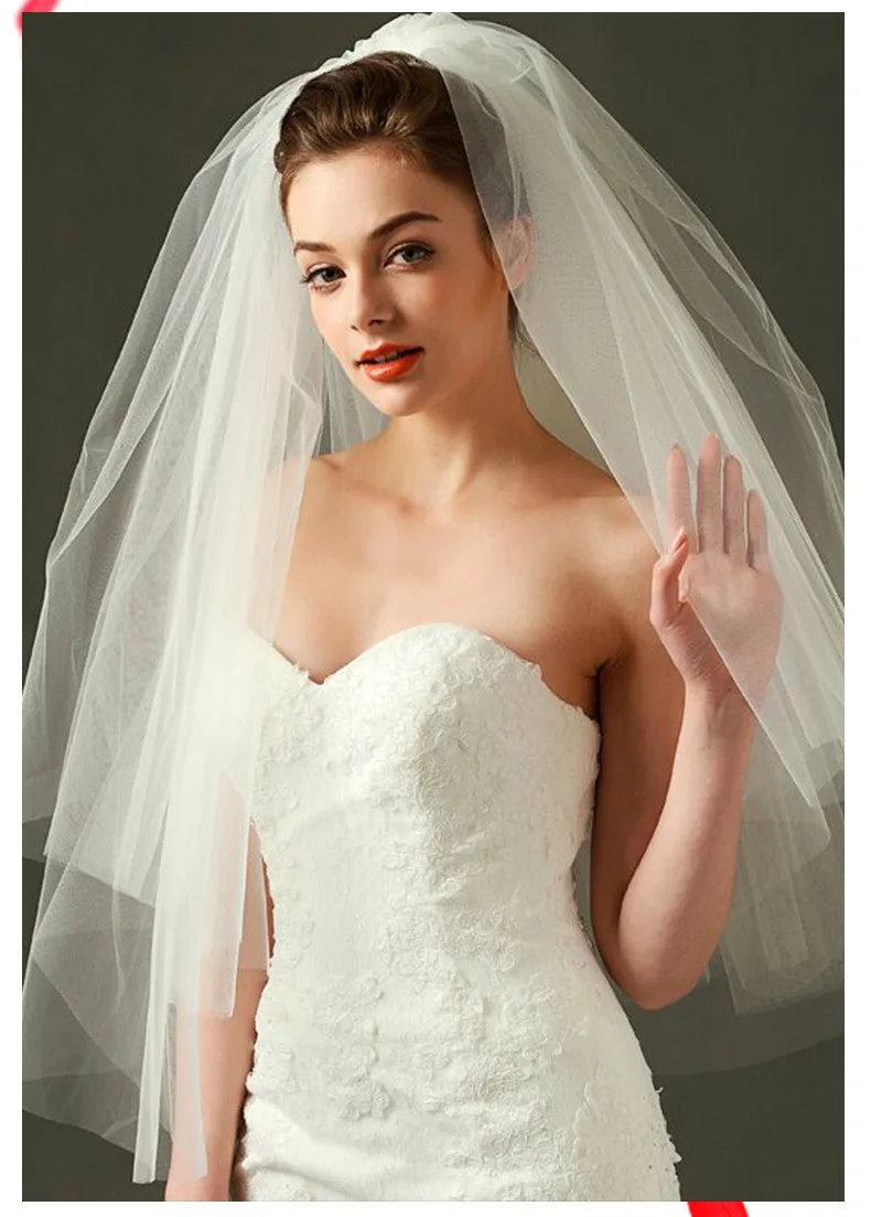 Short Double-Layer Wedding Veils Bridal Hair Comb Shape Fluffy Lace