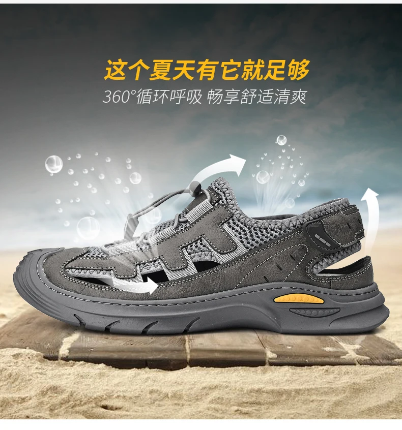 Summer Men Sandals Genuine Leather Mens Casual Shoes Outdoor Men Leather Sandals for Men Beach Shoes Roman mens Shoes