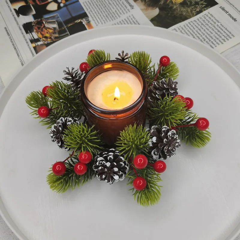 2026 New Christmas Decoration Supplies Simulation Pinecone Aromatherapy Candlestick Wreath Desktop Table Decoration Ornament