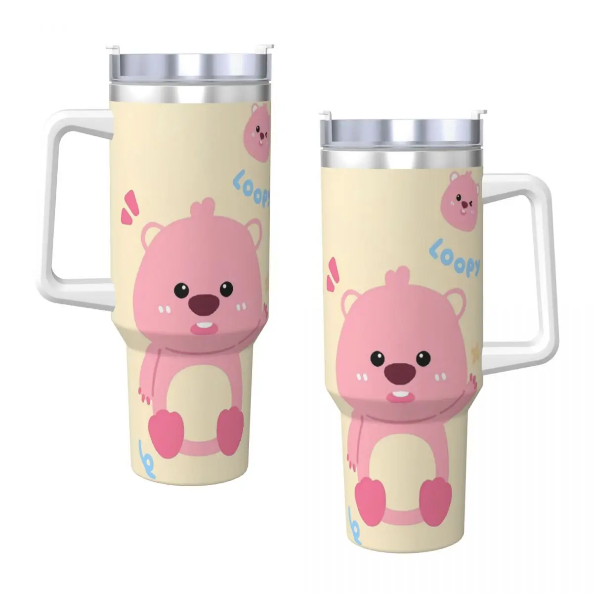 Cute Loopy Print Stainless Steel Tumbler Travel Car Mugs Large Capacity Thermal Cups Insulated Cold and Hot Milk Water Bottle