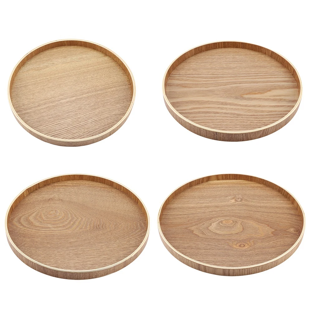 Wooden Serving Tray Tea Plate Fruits Candies Food Tray Home Decoration Round Tableware Salad Dessert Plate Kitchen Accessories