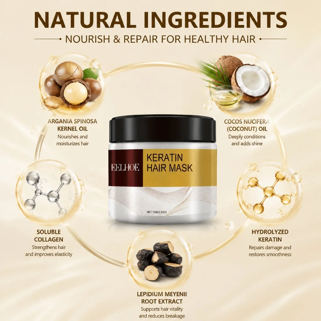 Keratin Hair Mask Argan Coconut Oil Collagen Repair Damaged Hair Reduce Breakage Nourish Smooth Shiny Deep Hair Care Mask