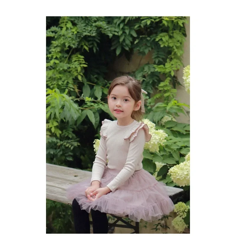2023 Autumn New Korean Girls Classic Long Sleeve Casual Simple Soft Sweet Girls Undershirt Children Solid Color T Shirt