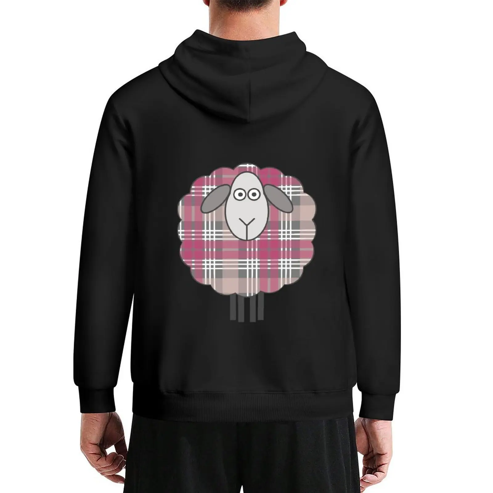 

Scottish Pink, White and Grey Tartan Patterned Sheep Hoodie men's autumn clothes hooded shirt graphic t shirts men mens hoodies