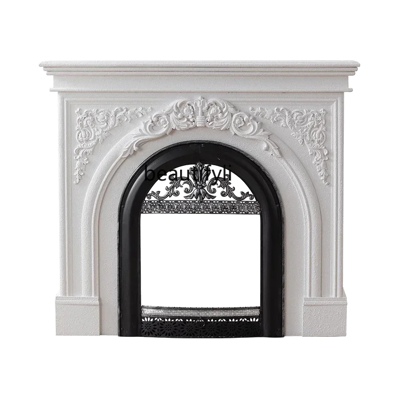 French Fireplace Simulation Flame Heating Fireplace Vintage Carved Villa Home Living Room Entrance Console