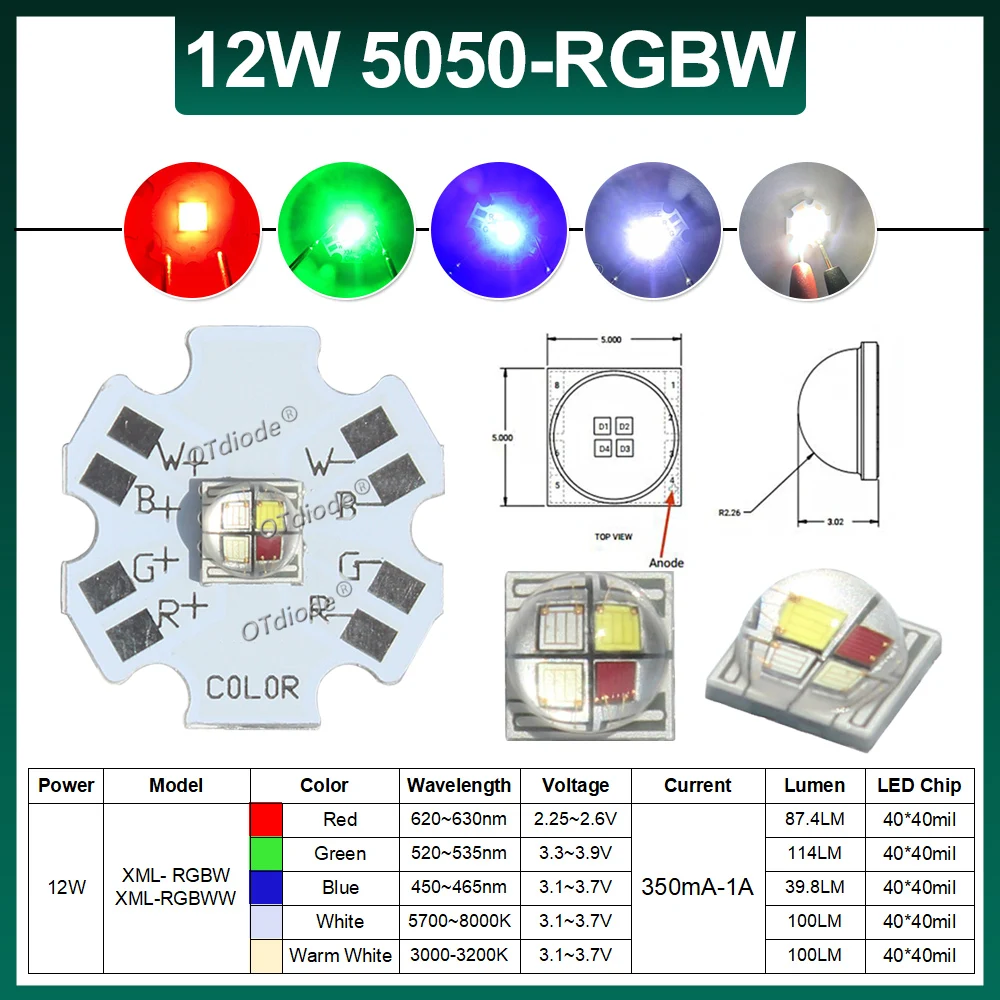 LED RGB RGBW RGBWY RGBWYV 3W 4W  6W 9W 15W 18W 10W 5050 XLM High Power Bead 4pin 6pin 8pin 10pin 12pin Colorful Chip Stage light
