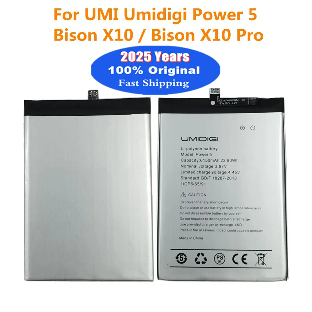 

2025 Years 6150mAh Original Battery For UMI Umidigi Power 5 / Bison X10 Pro X10Pro Phone Battery Bateria Batteries