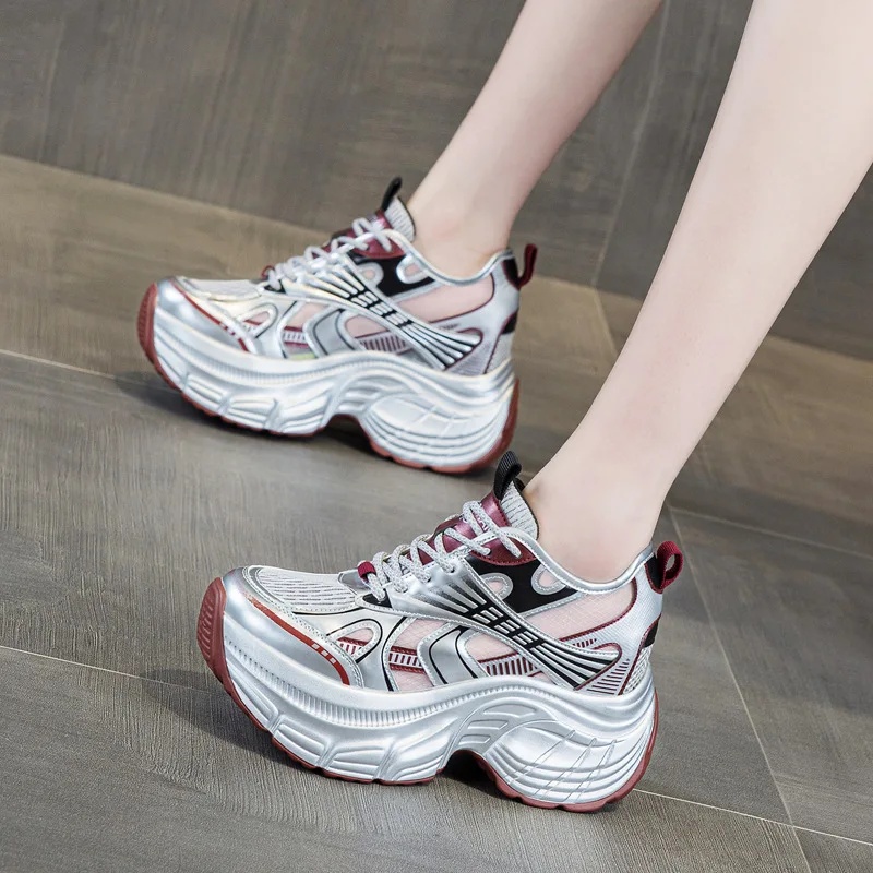 8cm Hidden Height Increasing Platform Sneakers Women Breathable Mesh Chunky Shoes Fashion Elevator Casual Walking Sports Shoes view 2