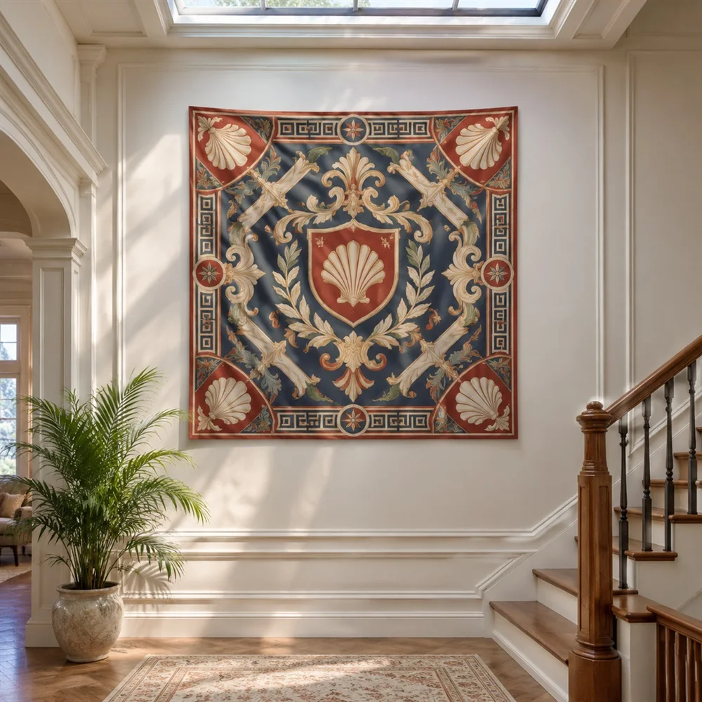 VIKAMA Geometric Crest Motif Corner Motif Tapestry Wall Hanging, Neoclassical Wall Art Tapestries for Bedroom Nursery Kids Room