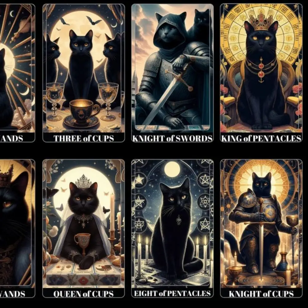 Baraja de Tarot de gato negro de 10,3x6cm, baraja felina de gato sombreado, 78 Uds., cartas de Tarot basadas en el sistema de espera de jinete para principiantes