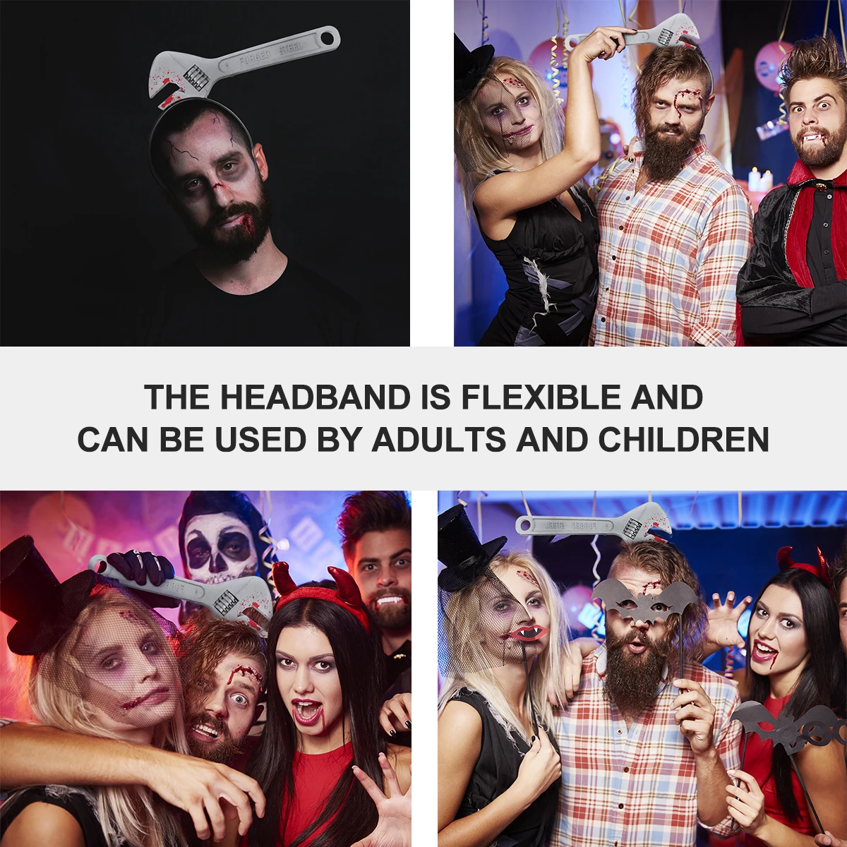 

2pcs Halloween Hair Hoop Wrench Headband Prank Party Supplies Tricky Costume Props For Adults Kids Halloween Decoration