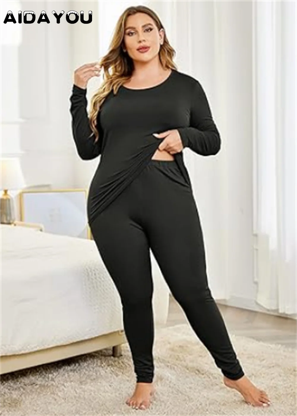 

Women’s Plus Size Thermal Long Johns Sets Fleece Lined 2 Pcs Underwear Top & Bottom Pajama Set 2X 3X 4X