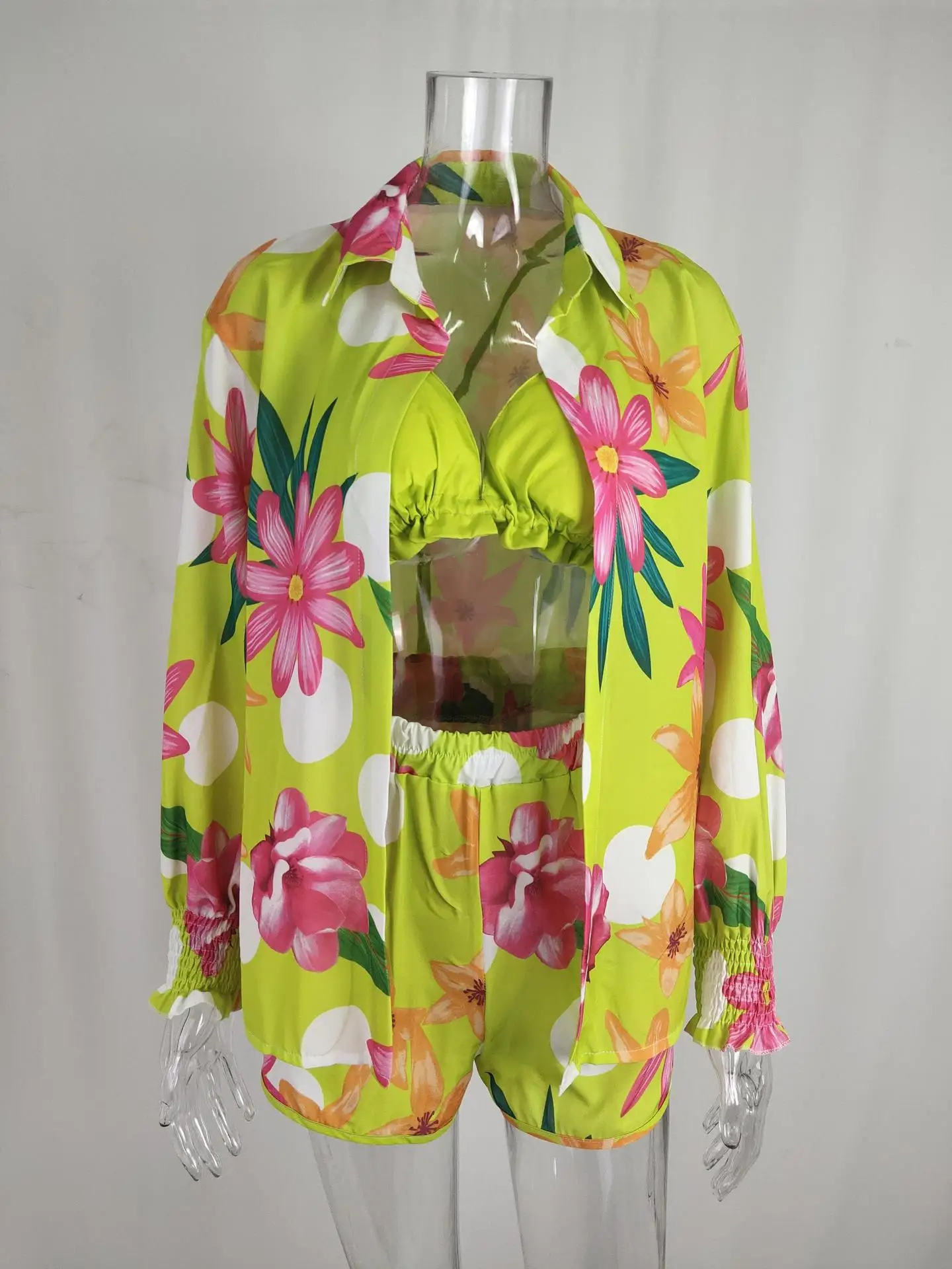 Neue 2025 Badeanzug Shorts Cover Up Sommer Drei Stück Bademode Sexy BeachWear Hohe Taille Bikini Set Druck frauen Badeanzug – Detail 20