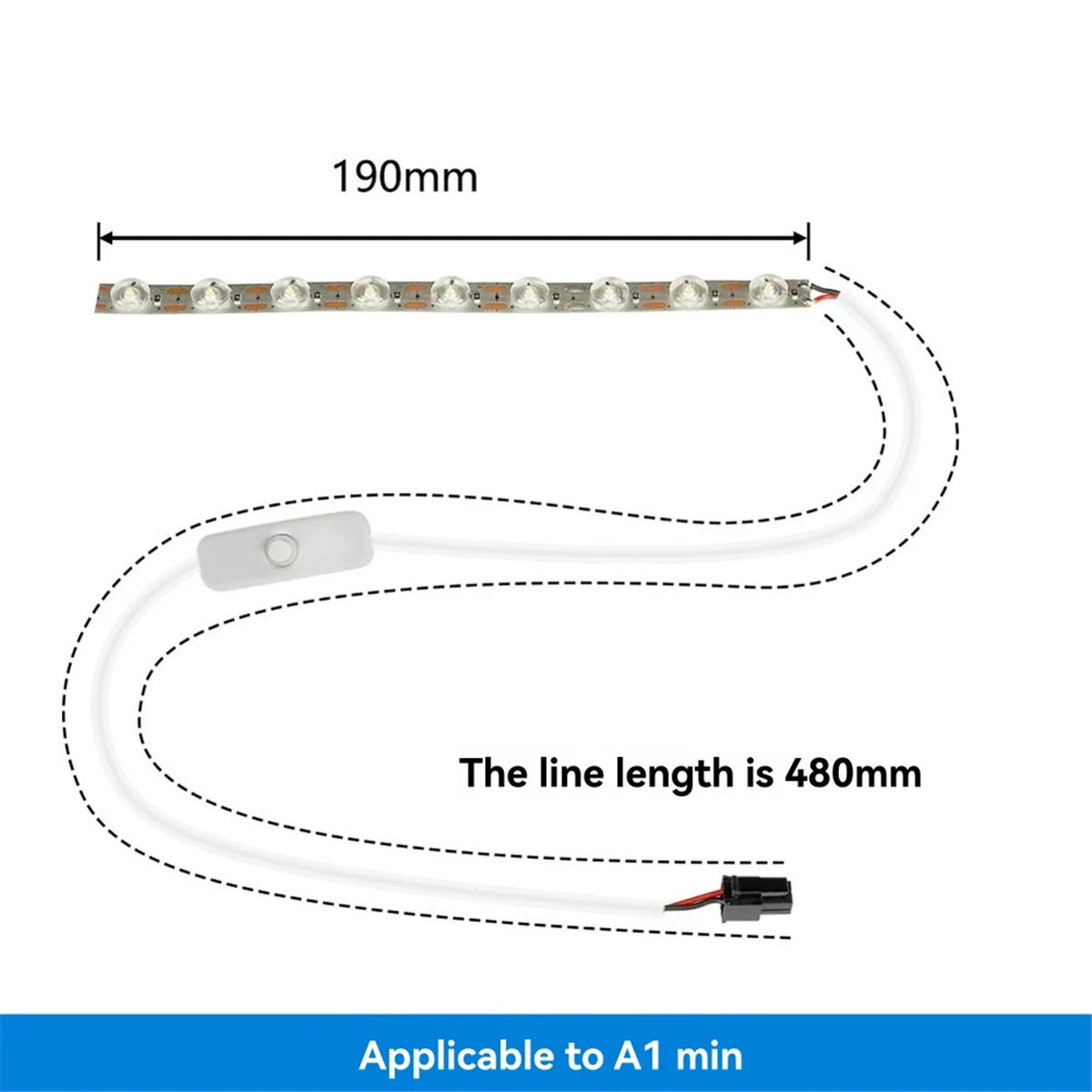New 3C-For A1/A1 Mini Light Bamboo LED Strip 6500K 24V 3D Printer Light Strip Printer Accessories 480mm