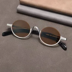 Pure titanium low frame UV400 polarized sunglasses suitable for both men and women, retro oval anti reflective dark brown sunnie