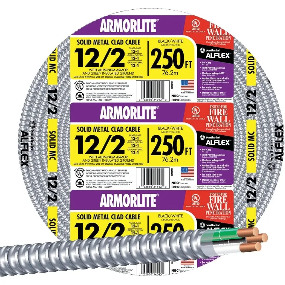 250 ft 12/2 Solid CU MC Lite Cable, Aluminum