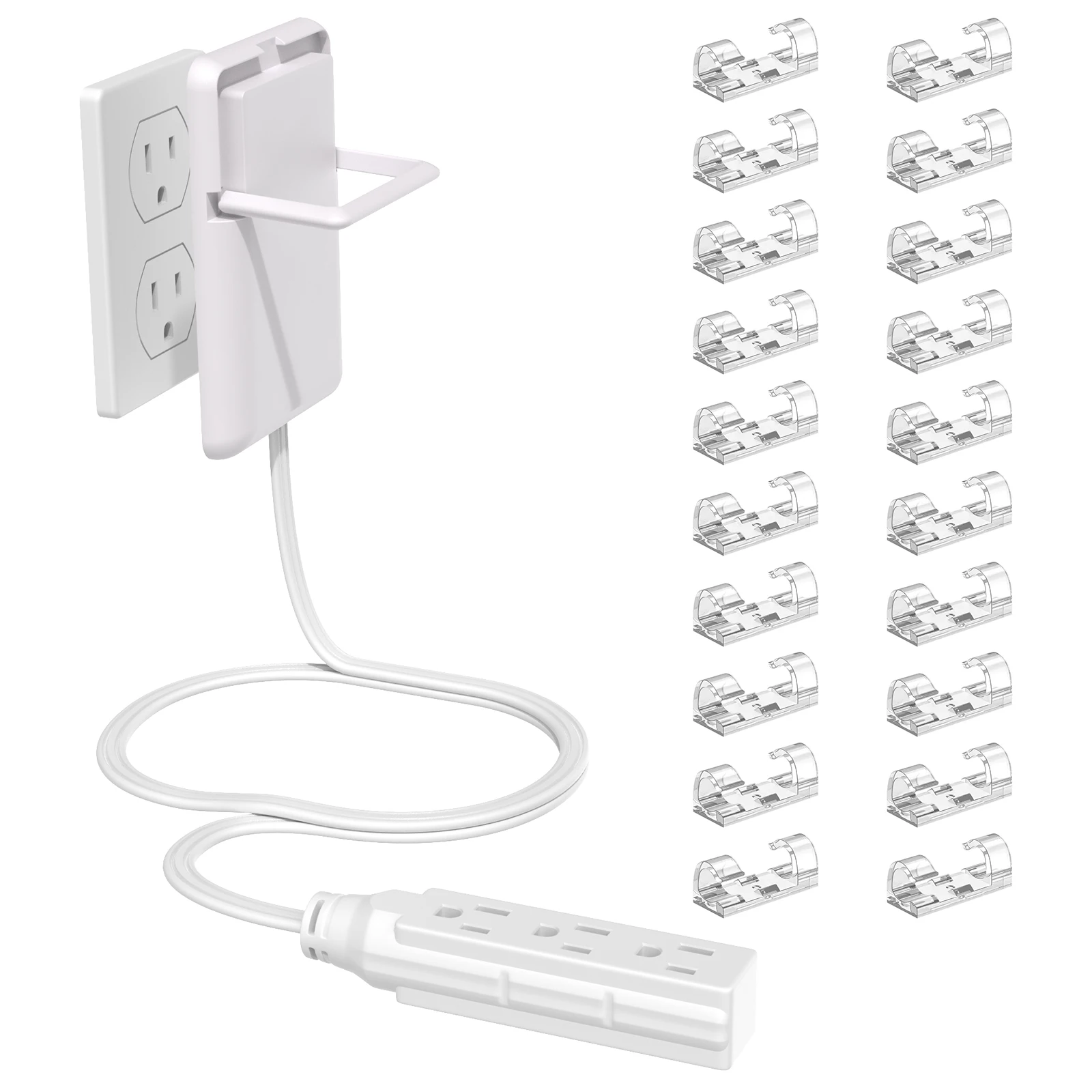 Flat Power Outlet expander Slim wall gauge plug with 3/5 foot cable, power strip with 3 AC outlets, white, suitable for home use