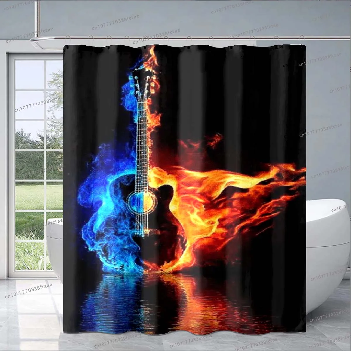 Classical Guitar Electric Patterned Shower Curtain Music Lovers Bathroom Decor Shower Curtain Adult Kids Bathroom Shower Curtain